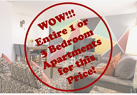 1 or 3 Bedroom Apartment with Full Kitchen