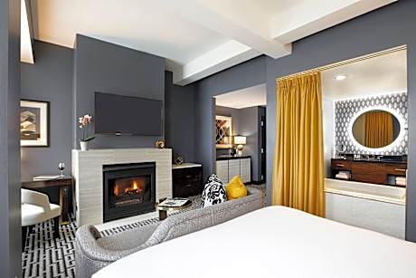 spa king, guest room, 1 king, fireplace