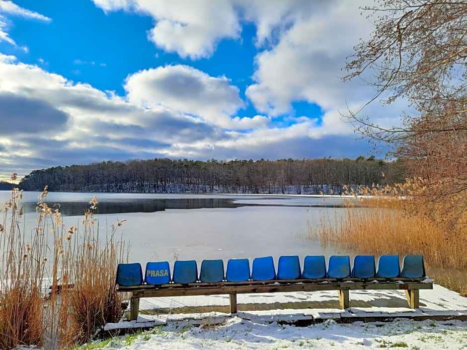 Szary domek nad jeziorem