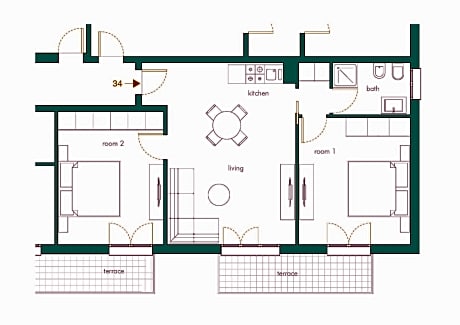 Deluxe Two-Bedroom Apartment with Garden View