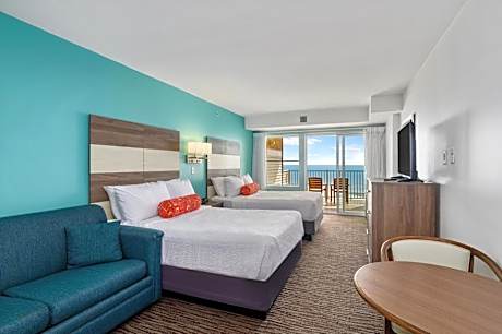 Ocean Front Room with Balcony, 2 Double Beds, Sofa and Kitchenette