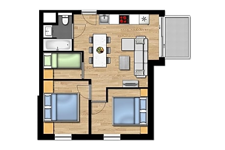 Family Apartment - 6p | 2 Bedrooms - Sleeping corner