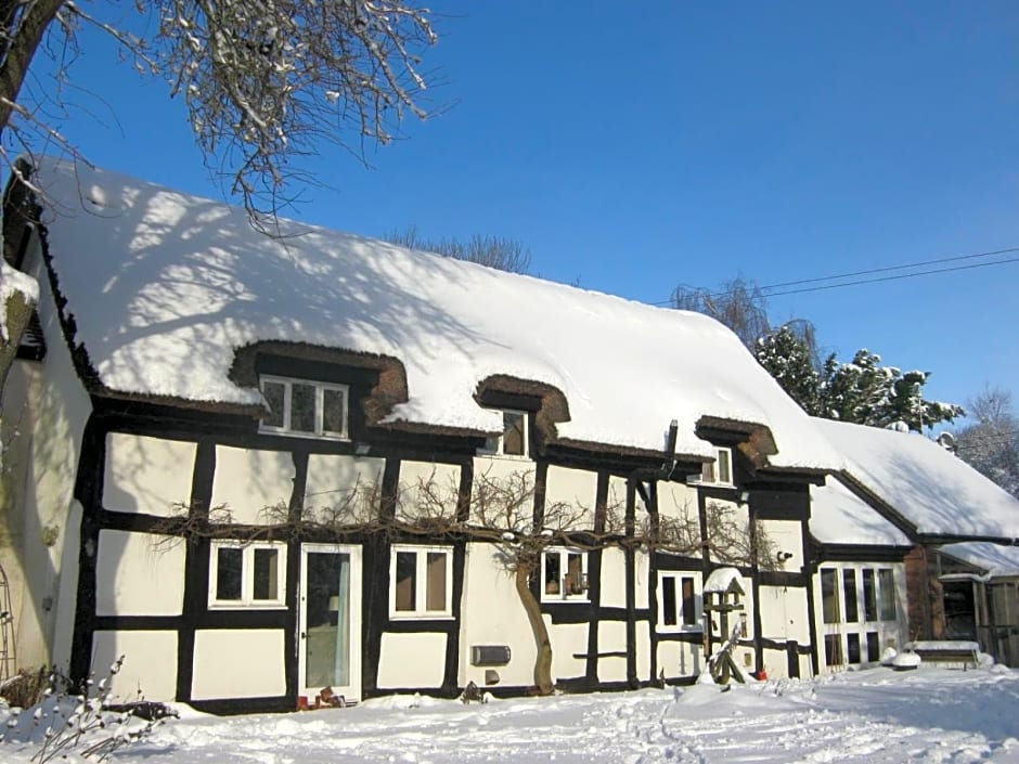 THE MOATS - CODDINGTON A small private thatched cottage B&B located in quiet countryside between Ledbury and Malvern - convenient for the Malvern Three Counties Showground and 5 miles from excellent shops restaurants and Ledbury Poetry Festival