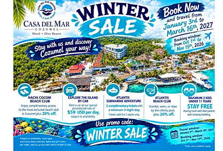 Casa del Mar Cozumel Hotel & Dive Resort with free access to an exclusive beach club