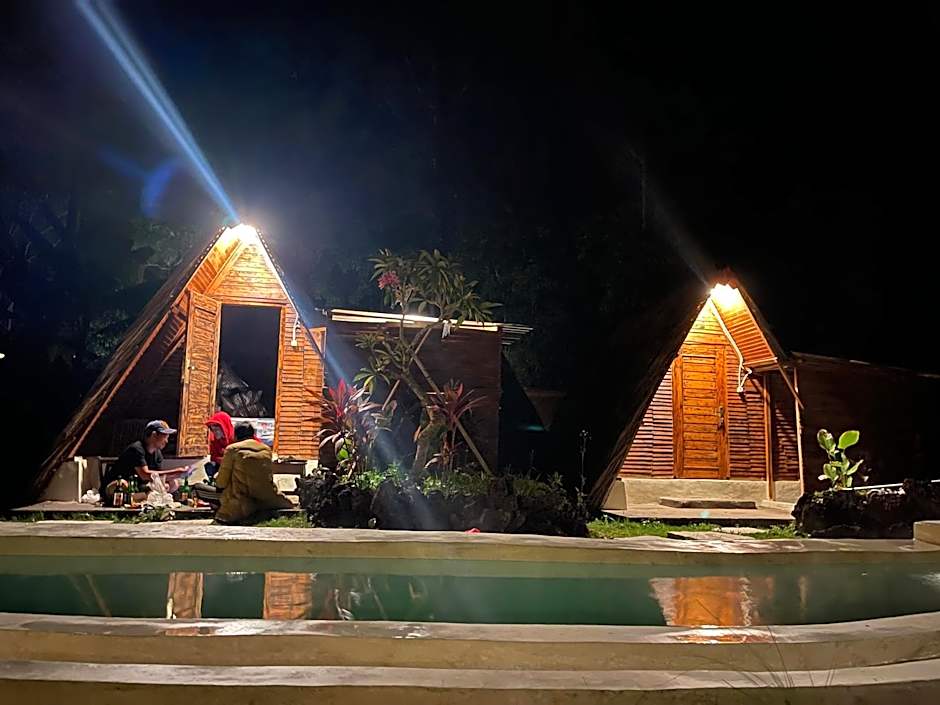 Triangular house and hot spring