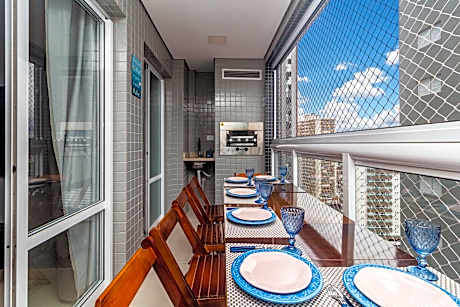 Piemax Praia Grande - 100m PRAIA do BOQUEIRÃO e CENTRO - Vista MAR - Varanda GOURMET com CHURRASQUEIRA privativa - AR CONDICIONADO em todos os ambientes - Wi-Fi 600 Mbps - HOME OFFICE- Vaga de Garagem - Acomoda até 6 pessoas