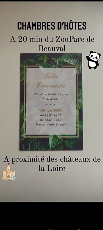 VILLA ESPERANZA Suite de plain-pied, indépendante, 1 à 4 personnes proche Zoo de Beauval et châteaux de La Loire