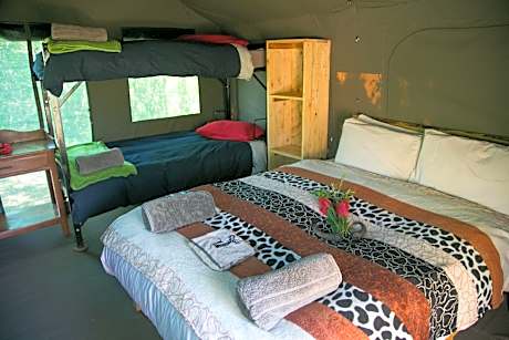 Family tent on deck at river incl linen