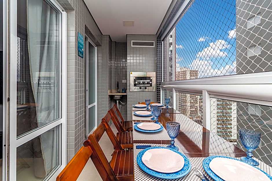 Piemax Praia Grande - 100m PRAIA do BOQUEIRÃO e CENTRO - Vista MAR - Varanda GOURMET com CHURRASQUEIRA privativa - AR CONDICIONADO em todos os ambientes - Wi-Fi 600 Mbps - HOME OFFICE- Vaga de Garagem - Acomoda até 6 pessoas