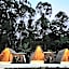 Triangular house and hot spring
