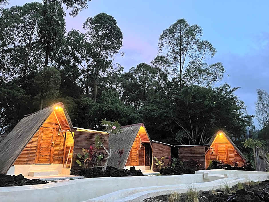 Triangular house and hot spring
