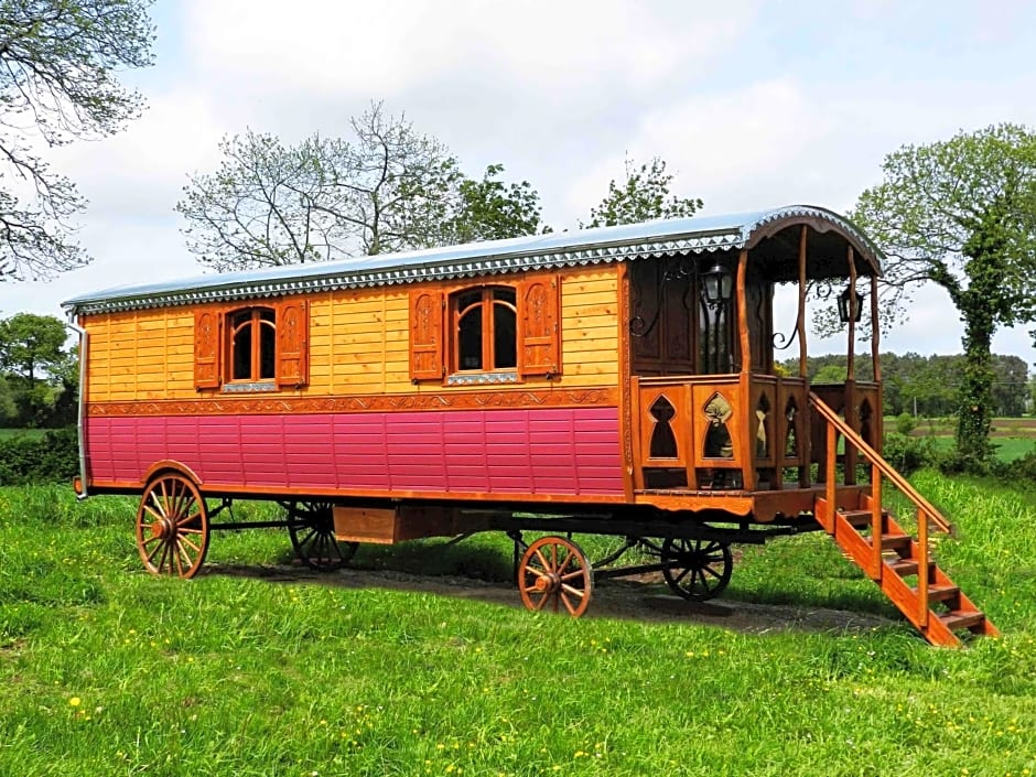 Une roulotte et des chevaux