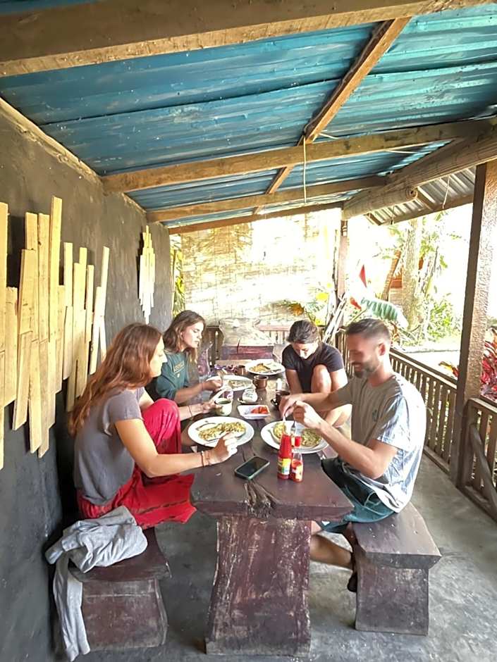 Triangular house and hot spring