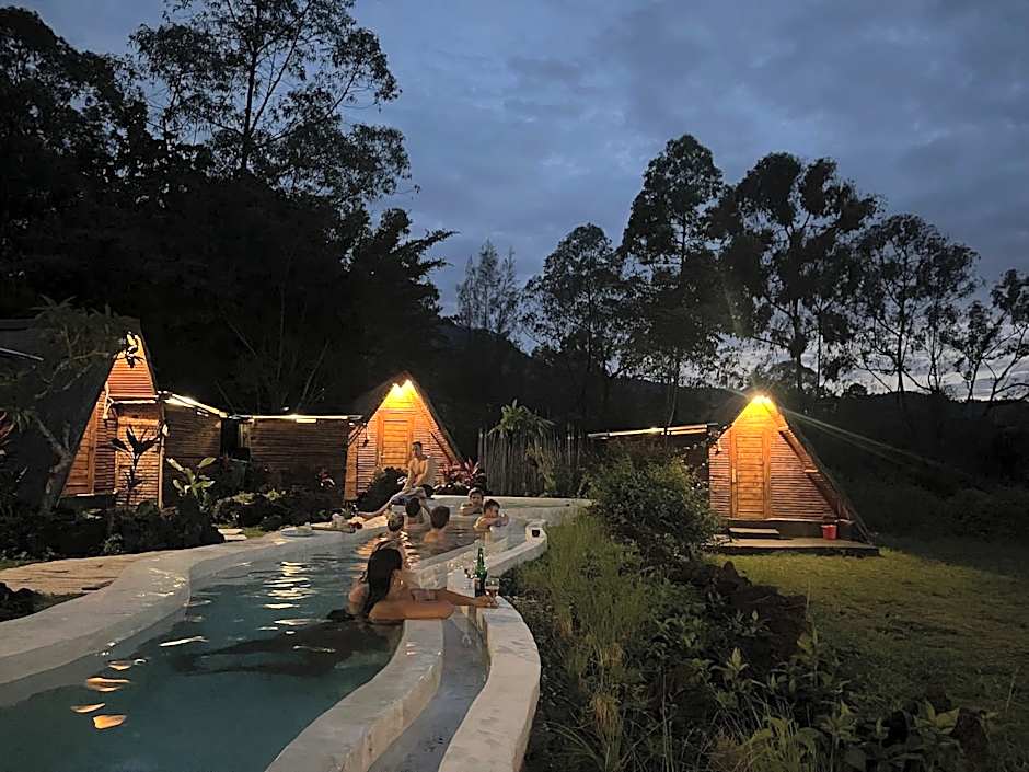 Triangular house and hot spring